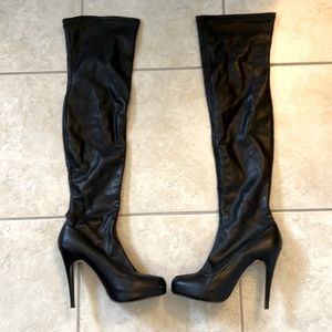 BEBE 4” Black Faux Leather Over The Knee Boots